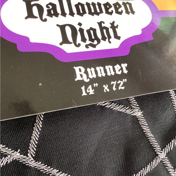 Halloween Table Runner, Black with Silver Spider Webs, 14x72, Polyester, - Picture 2 of 4